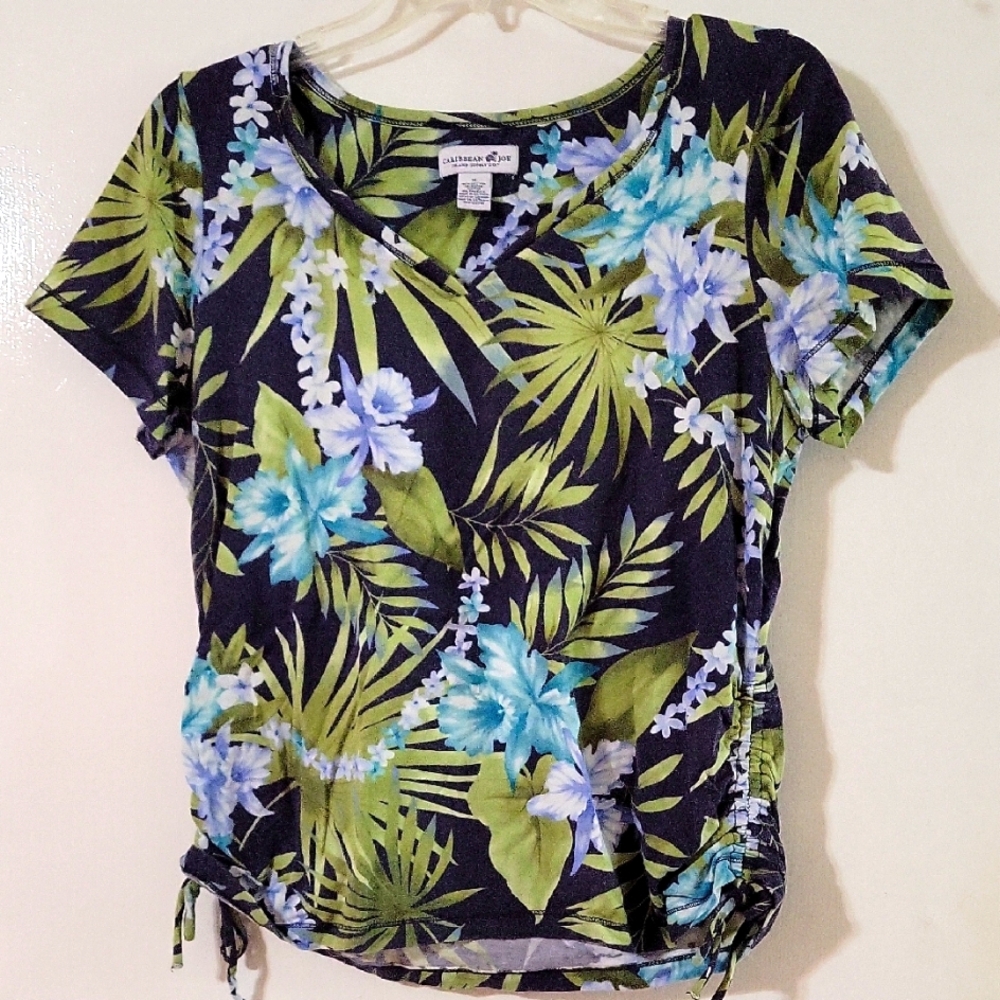 Caribbean Joe Blue and Green Floral Women's Blouse